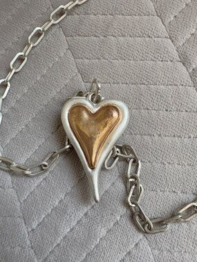 Two Toned Silver and Gold Puffy Heart Necklace